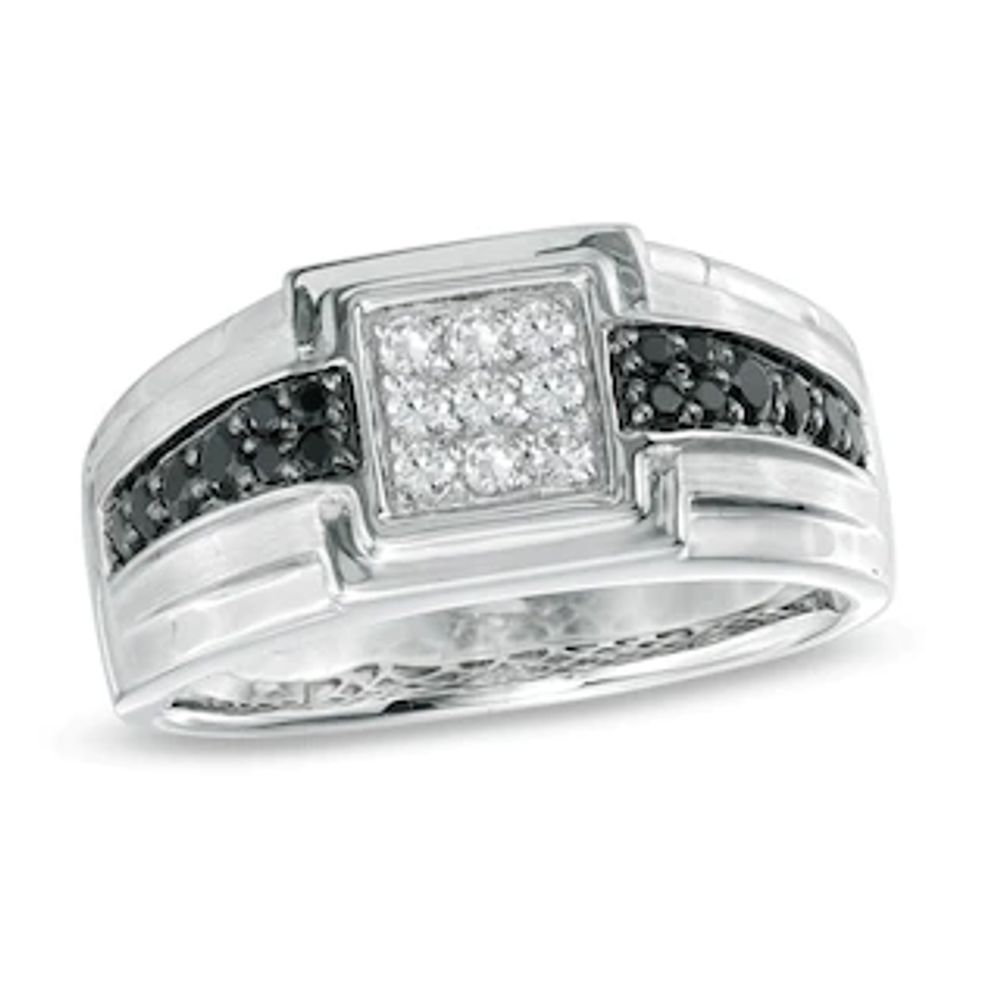 Men's 0.63 CT. T.W. Enhanced Black and White Diamond Ring in 10K White Gold|Peoples Jewellers