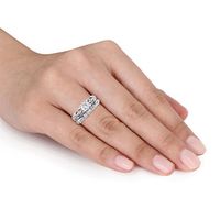 6.0mm Lab-Created White Sapphire and 0.10 CT. T.W. Diamond Vintage-Style Bridal Set in 10K White Gold|Peoples Jewellers