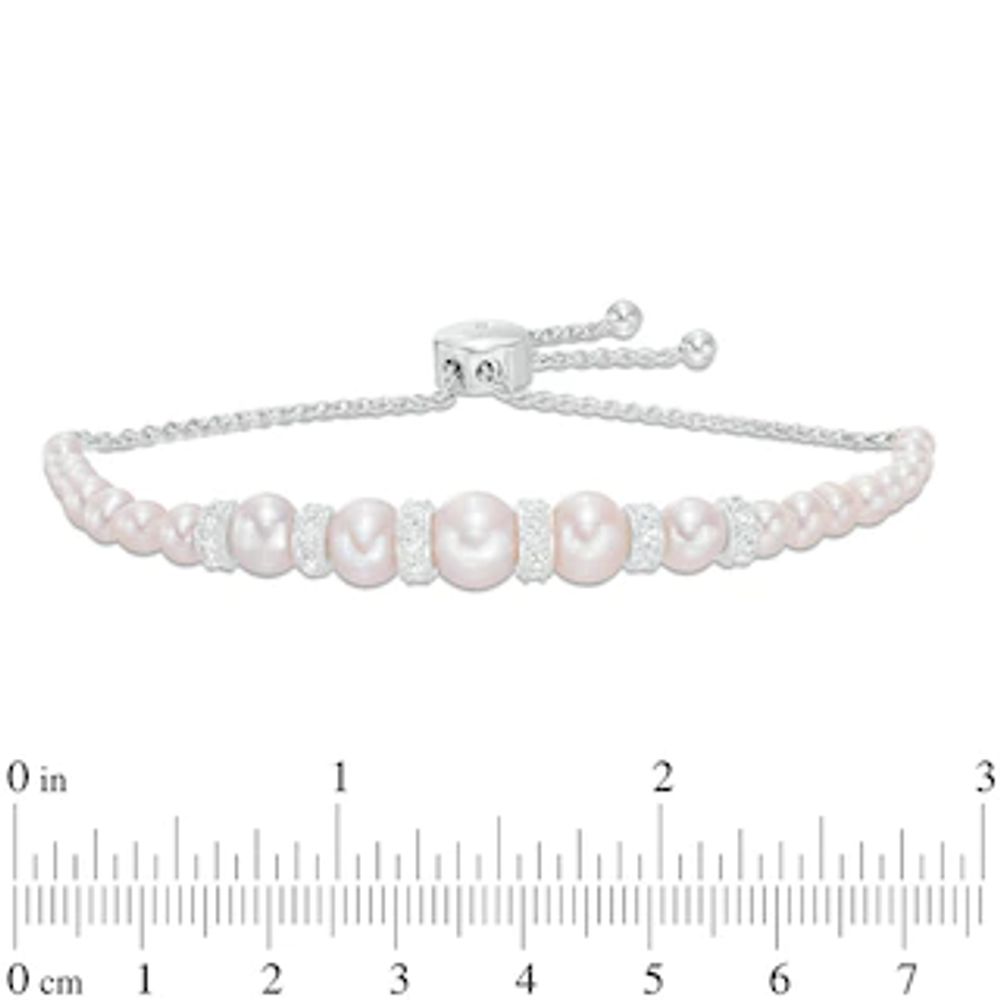 3.0-8.0mm Freshwater Cultured Pearl and Lab-Created White Sapphire Collar Bolo Bracelet in Sterling Silver-9.0"|Peoples Jewellers