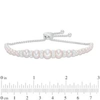 3.0-8.0mm Freshwater Cultured Pearl and Lab-Created White Sapphire Collar Bolo Bracelet in Sterling Silver-9.0"|Peoples Jewellers
