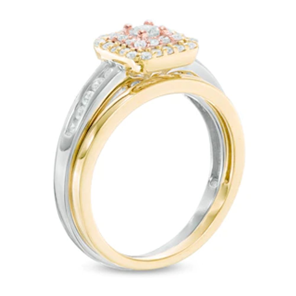 0.45 CT. T.W. Princess-Cut Diamond Double Frame Bridal Set in 10K Tri-Tone Gold|Peoples Jewellers