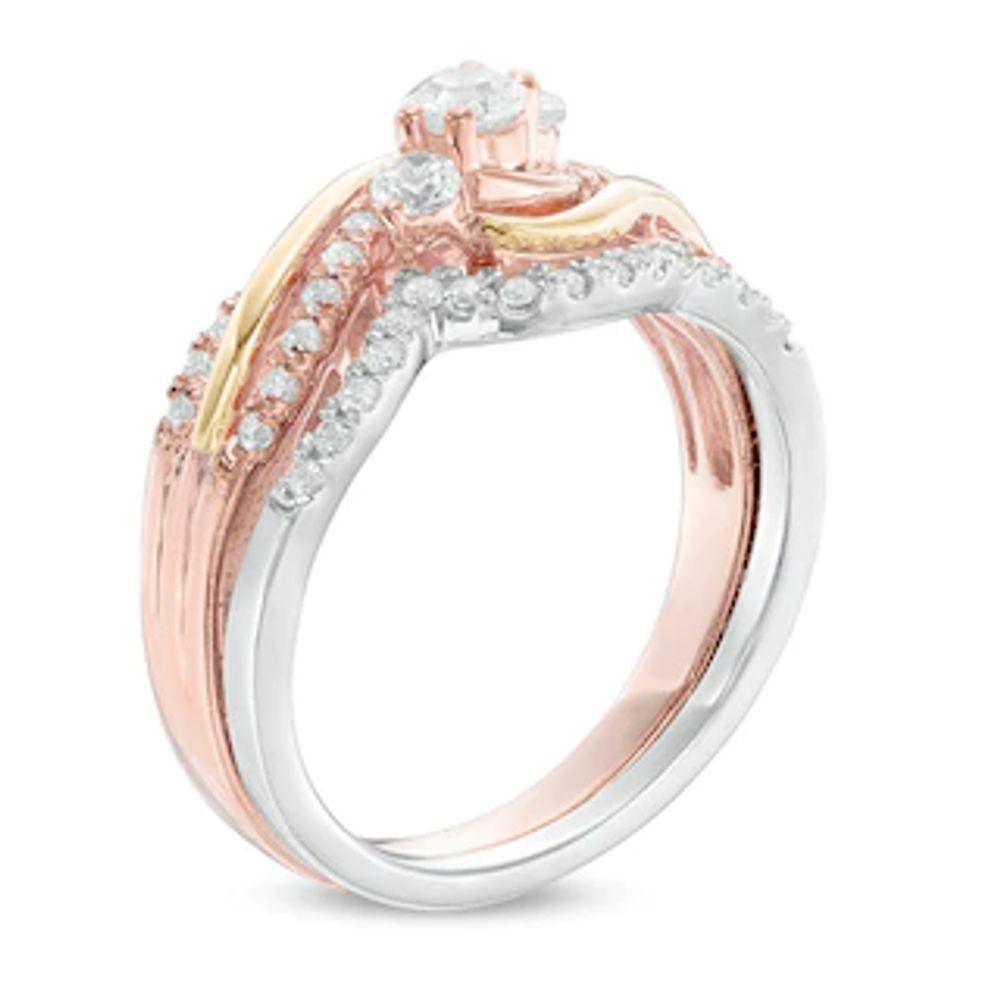 0.45 CT. T.W. Diamond Three Stone Bypass Bridal Set in 10K Tri-Tone Gold|Peoples Jewellers