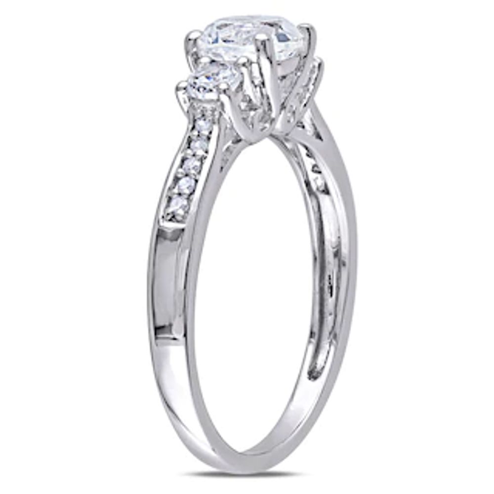 6.0mm Lab-Created White Sapphire and Diamond Accent Three Stone Ring in 10K White Gold|Peoples Jewellers