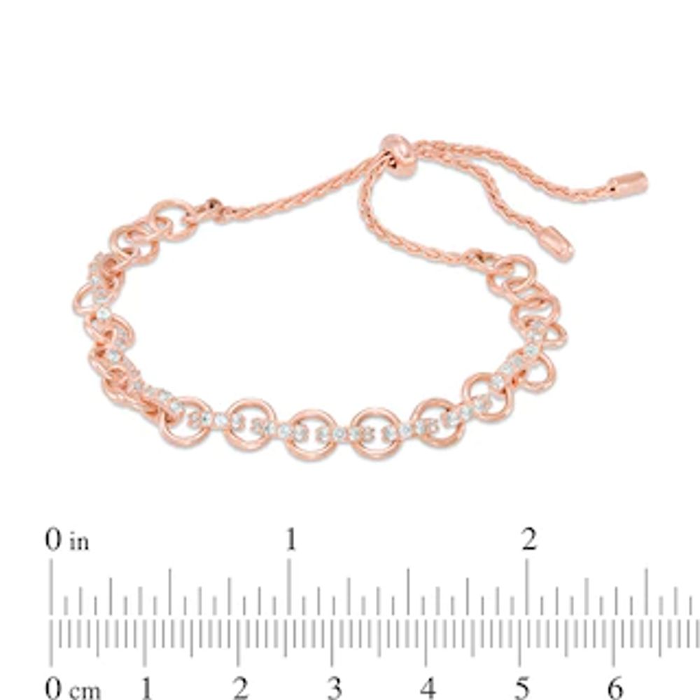 Lab-Created White Sapphire Open Link Bolo Bracelet in Sterling Silver and 18K Rose Gold Plate - 9.0"|Peoples Jewellers