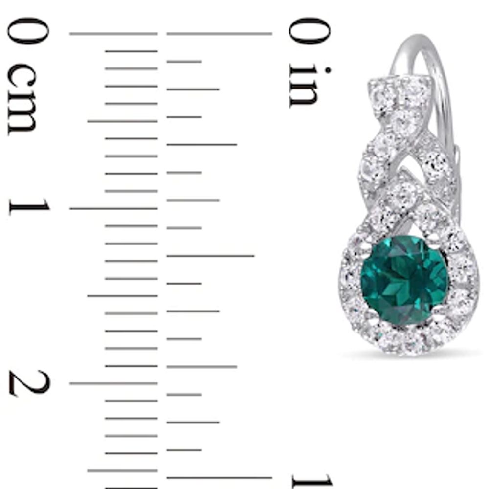 5.0mm Lab-Created Emerald and White Sapphire Frame Teardrop Earrings in Sterling Silver|Peoples Jewellers