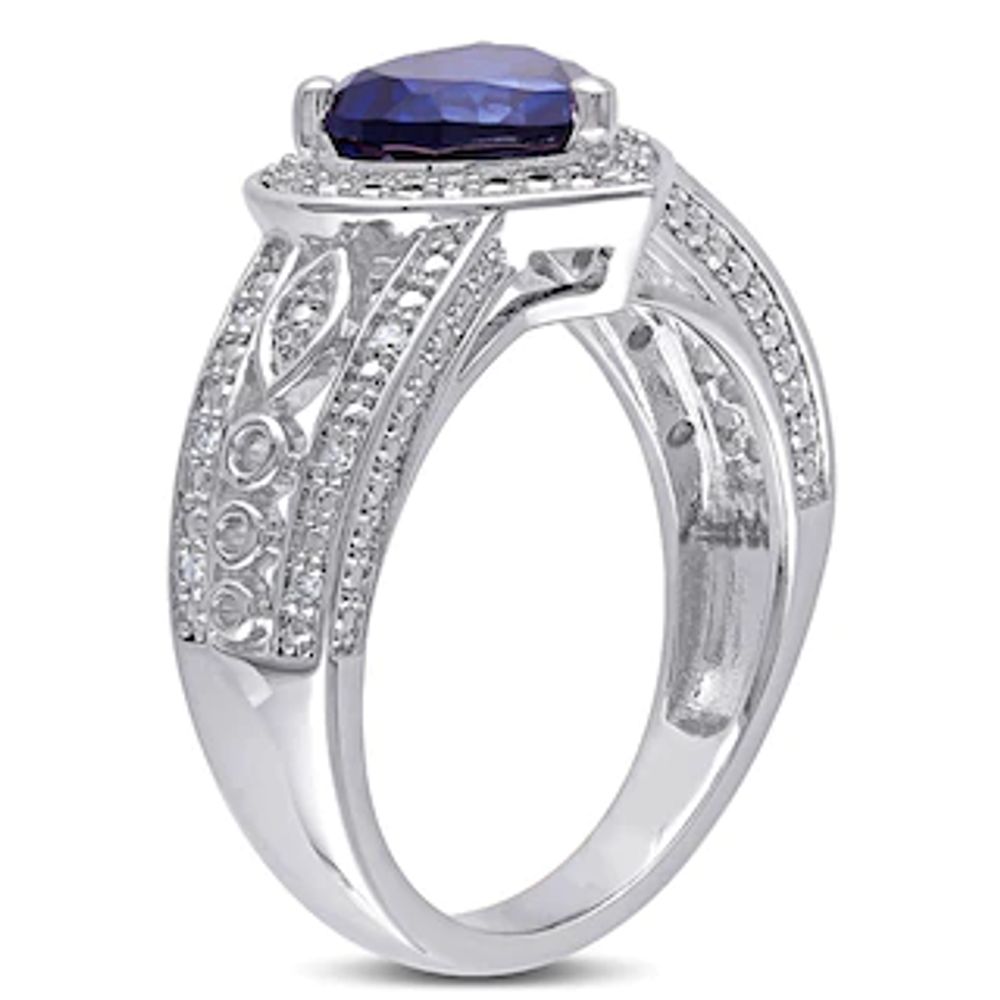 8.0mm Heart-Shaped Lab-Created Blue Sapphire and Diamond Accent Ring in Sterling Silver|Peoples Jewellers