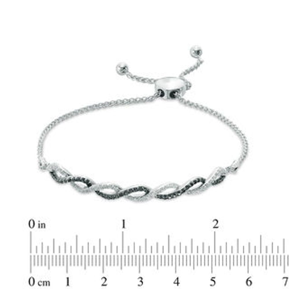 0.50 CT. T.W. Enhanced Black and White Diamond Intertwined Bolo Bracelet in Sterling Silver - 8.75"|Peoples Jewellers