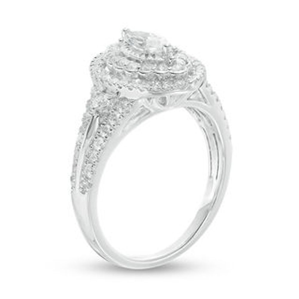 0.95 CT. T.W. Marquise Diamond Double Frame Split Shank Engagement Ring in 14K White Gold|Peoples Jewellers