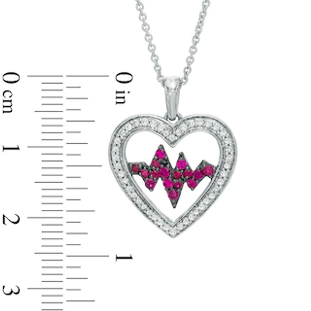 Lab-Created Ruby and White Sapphire Heartbeat Pendant in Sterling Silver|Peoples Jewellers