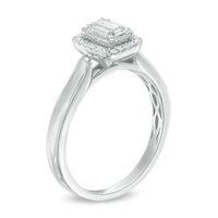 0.25 CT. T.W. Baguette and Round Composite Diamond Rectangle Frame Bold Engagement Ring in 10K White Gold|Peoples Jewellers