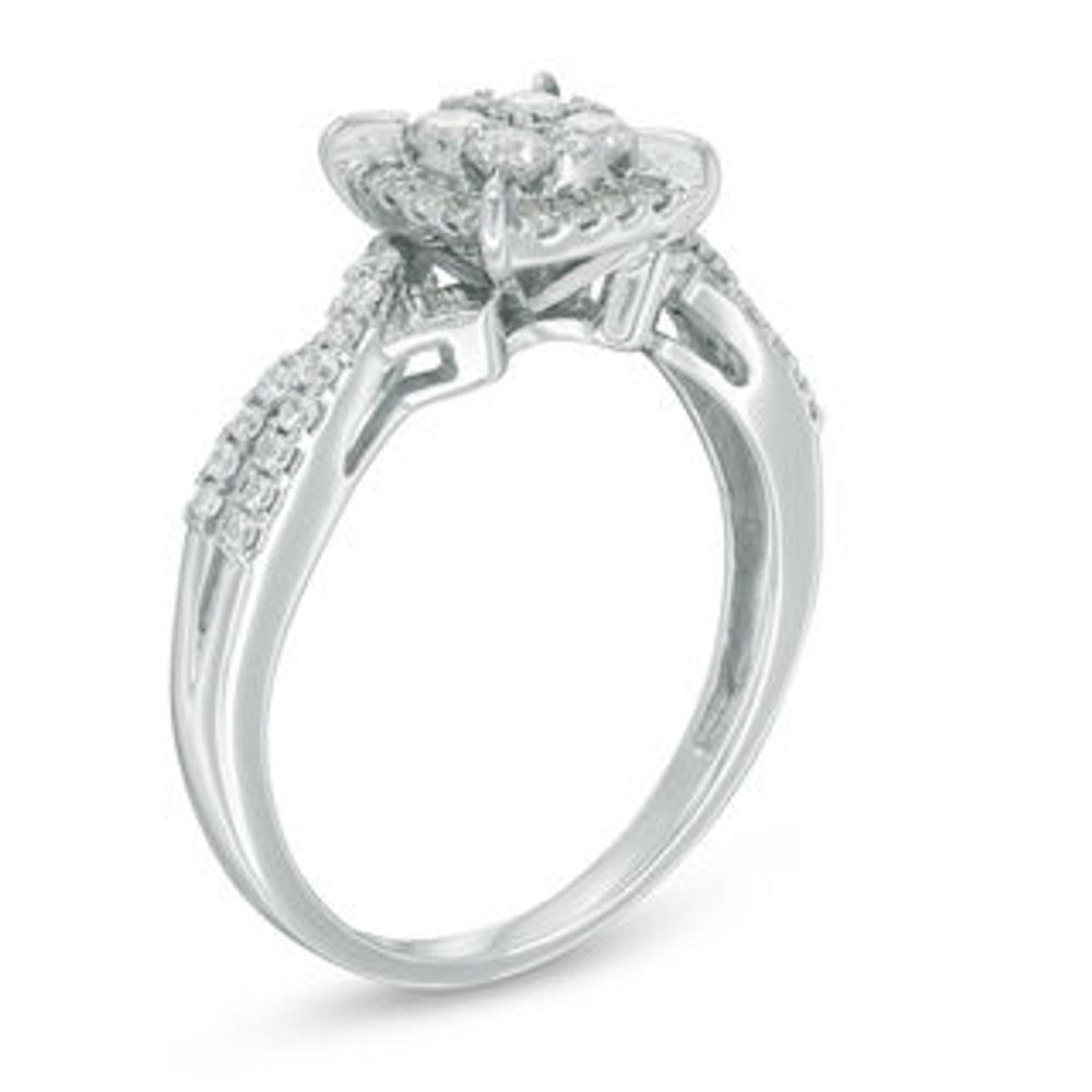 0.50 CT. T.W. Princess-Shaped Multi-Diamond Frame Twist Shank Ring in 10K White Gold|Peoples Jewellers