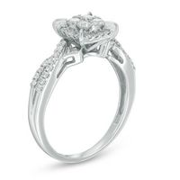 0.50 CT. T.W. Princess-Shaped Multi-Diamond Frame Twist Shank Ring in 10K White Gold|Peoples Jewellers