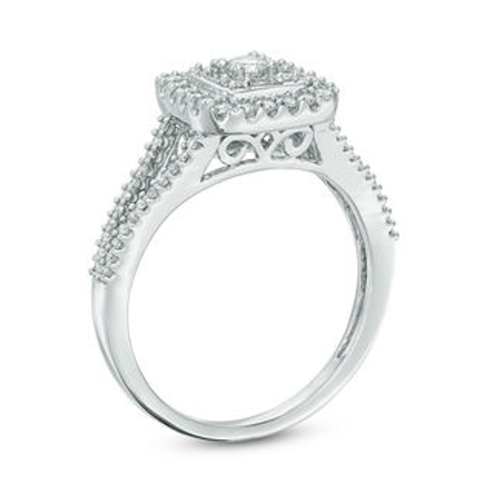 0.50 CT. T.W. Baguette and Round Composite Diamond Square Frame Ring in 10K White Gold|Peoples Jewellers