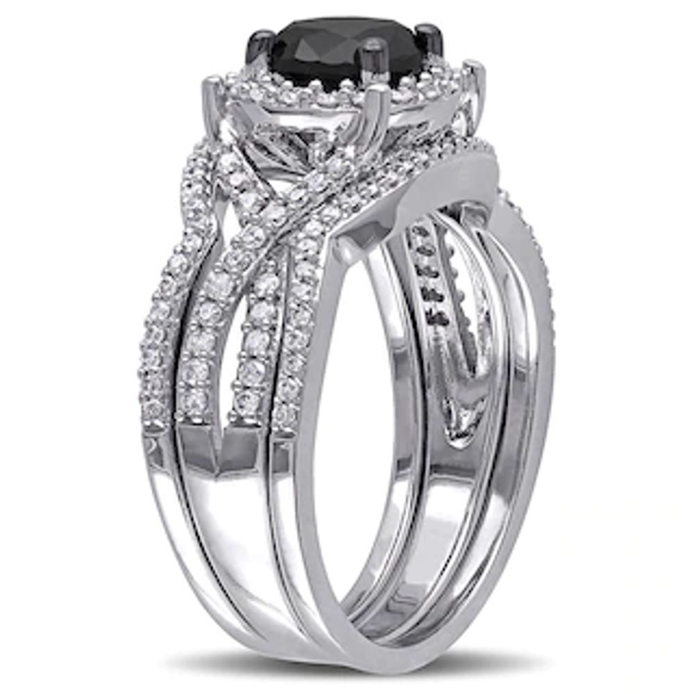 1.51 CT. T.W. Enhanced Black and White Diamond Frame Twist Three Piece Bridal Set in 10K White Gold|Peoples Jewellers