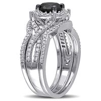 1.51 CT. T.W. Enhanced Black and White Diamond Frame Twist Three Piece Bridal Set in 10K White Gold|Peoples Jewellers