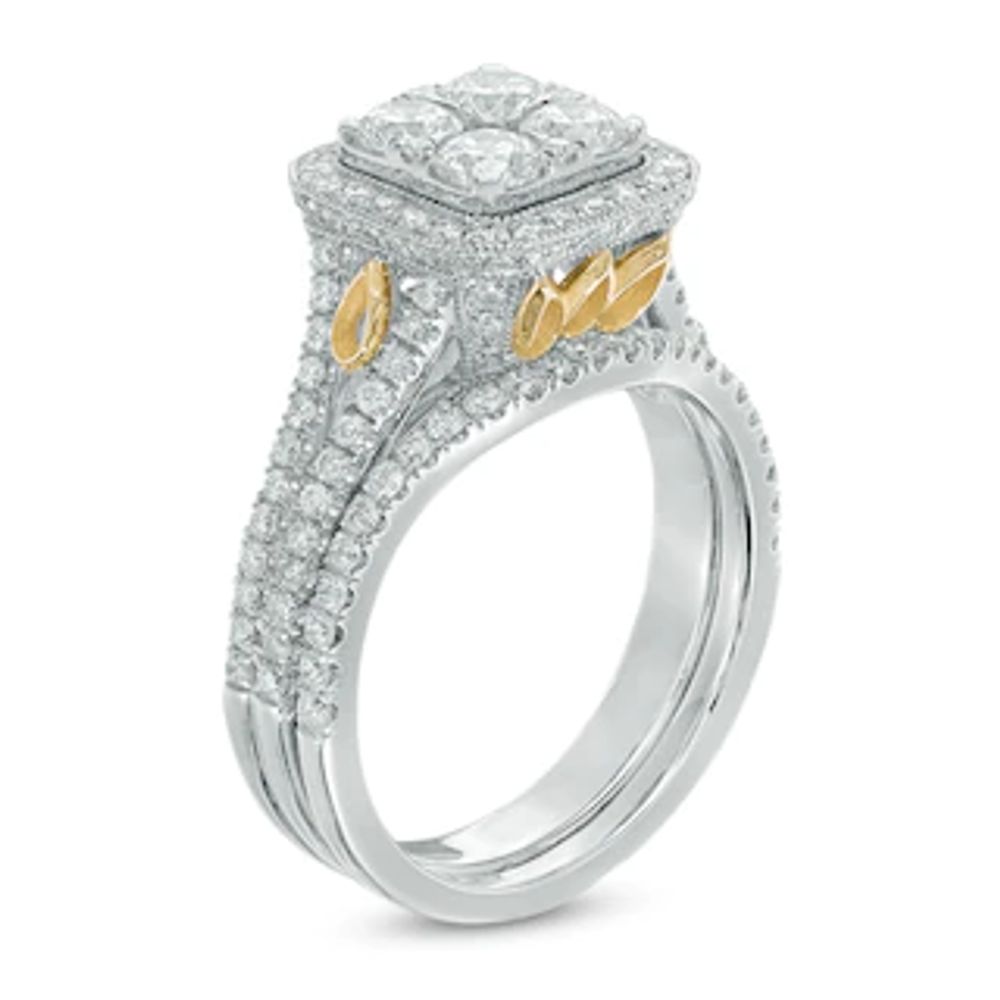 1.75 CT. T.W. Composite Diamond Square Frame Vintage-Style Bridal Set in 14K Two-Tone Gold|Peoples Jewellers