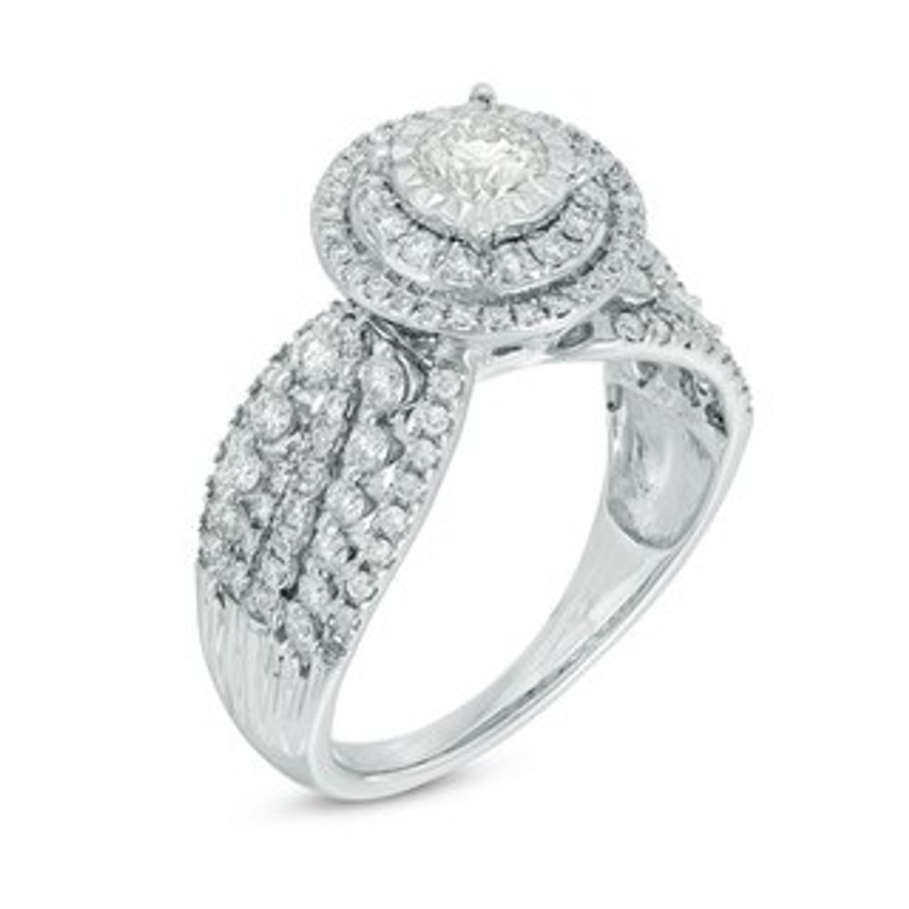 1.11 CT. T.W. Diamond Double Frame Multi-Row Shank Engagement Ring in 14K White Gold|Peoples Jewellers