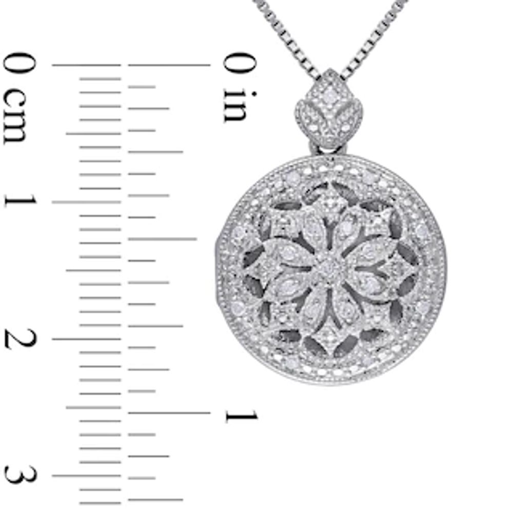 Diamond Accent Vintage-Style Frame Flower Locket in Sterling Silver|Peoples Jewellers