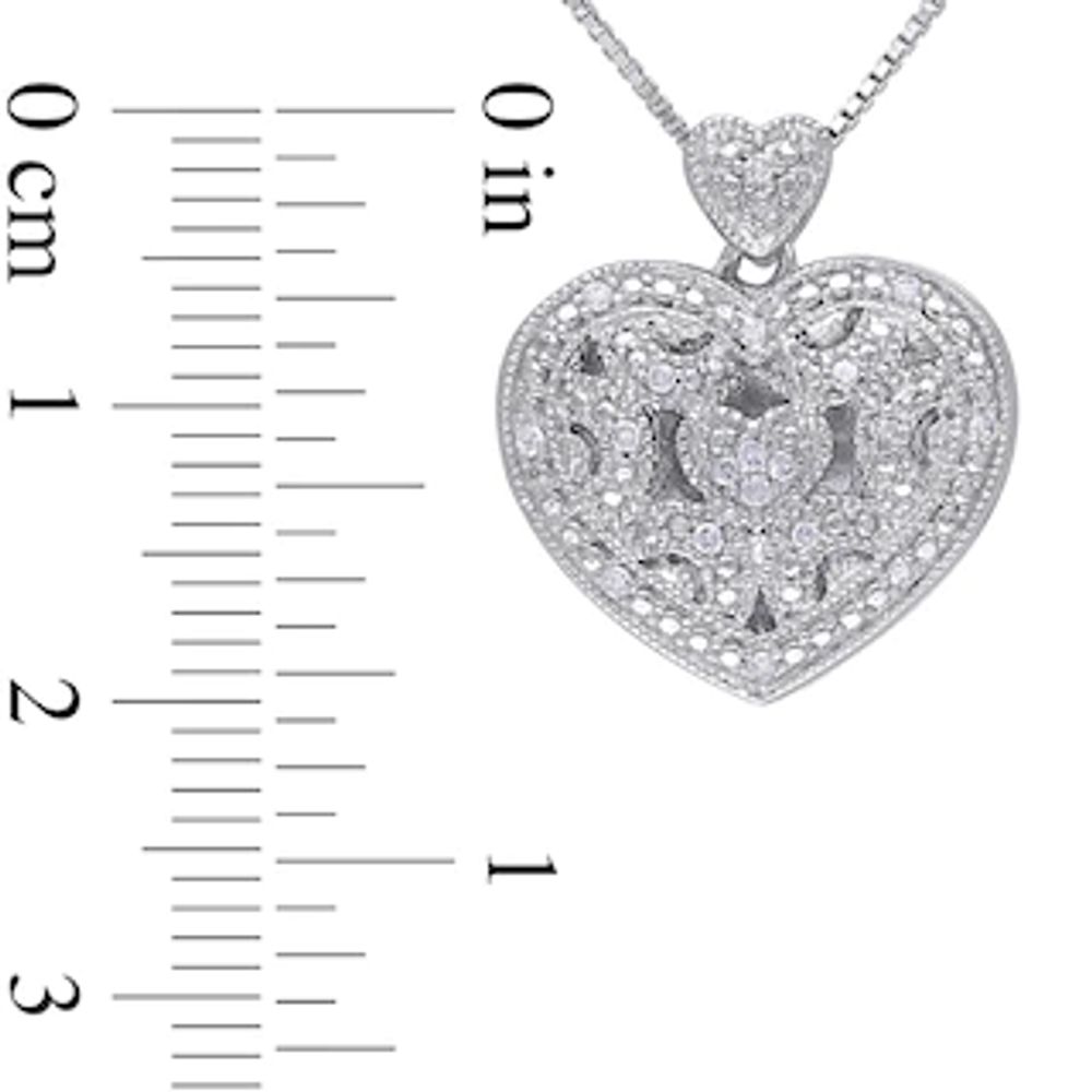 Diamond Accent Vintage-Style Beaded Double Heart Locket in Sterling Silver|Peoples Jewellers