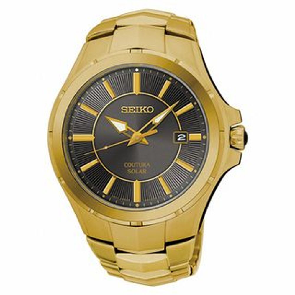 Men's Seiko Coutura Solar Gold-Tone Watch with Brown Dial (Model: SNE414)|Peoples Jewellers