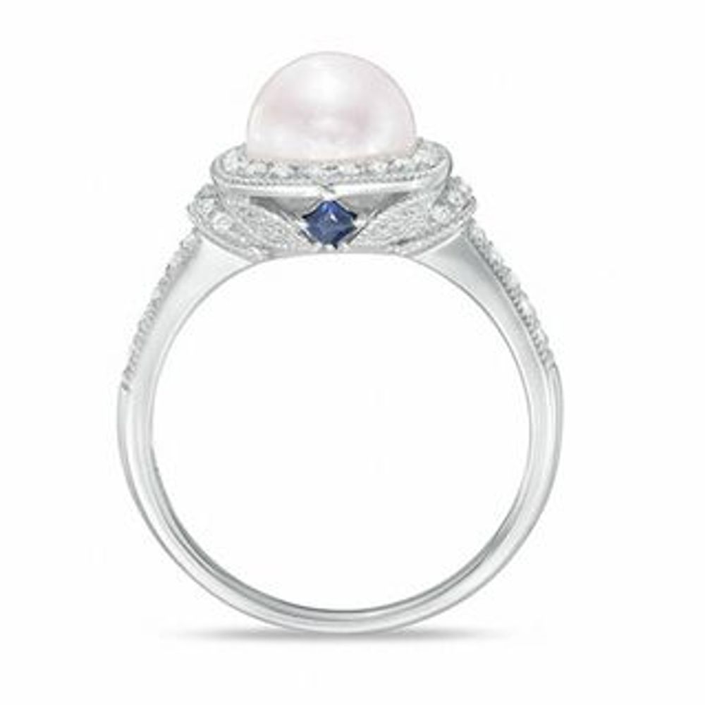 Vera Wang LOVE Akoya Cultured Pearl and 0.20 CT. T.W. Diamond Frame Ring in 14K White Gold-Size 7|Peoples Jewellers