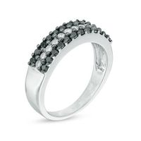 CT. T.W. Enhanced Black and White Diamond Three Row Anniversary Band in 10K White Gold|Peoples Jewellers