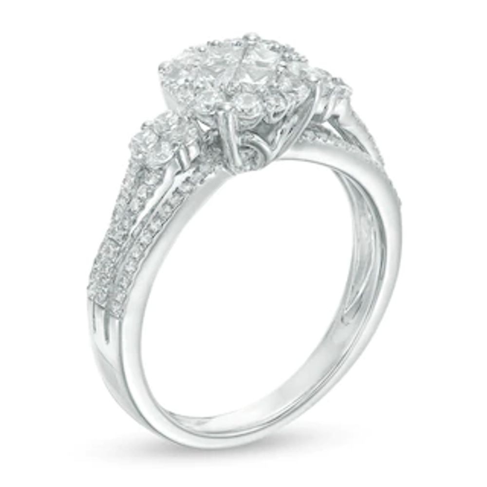 0.80 CT. T.W. Princess-Cut Quad Diamond Tilted Frame Engagement Ring in 14K White Gold|Peoples Jewellers