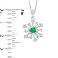 4.5mm Lab-Created Emerald and 0.09 CT. T.W. Diamond Snowflake Pendant in Sterling Silver|Peoples Jewellers