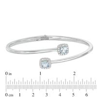 5.0mm Cushion-Cut Lab-Created Blue Spinel and White Sapphire Frame Hinged Bangle in Sterling Silver|Peoples Jewellers