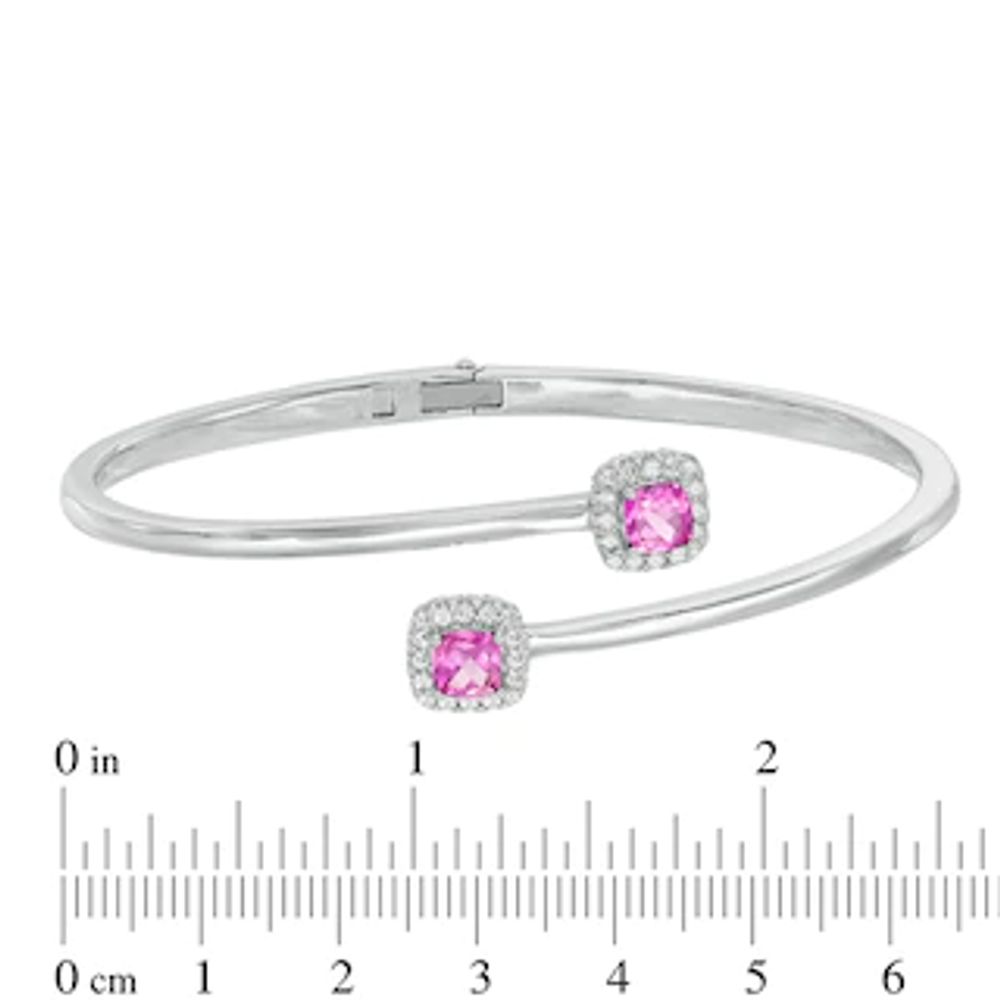 5.0mm Cushion-Cut Lab-Created and White Sapphire Frame Hinged Bangle in Sterling Silver|Peoples Jewellers