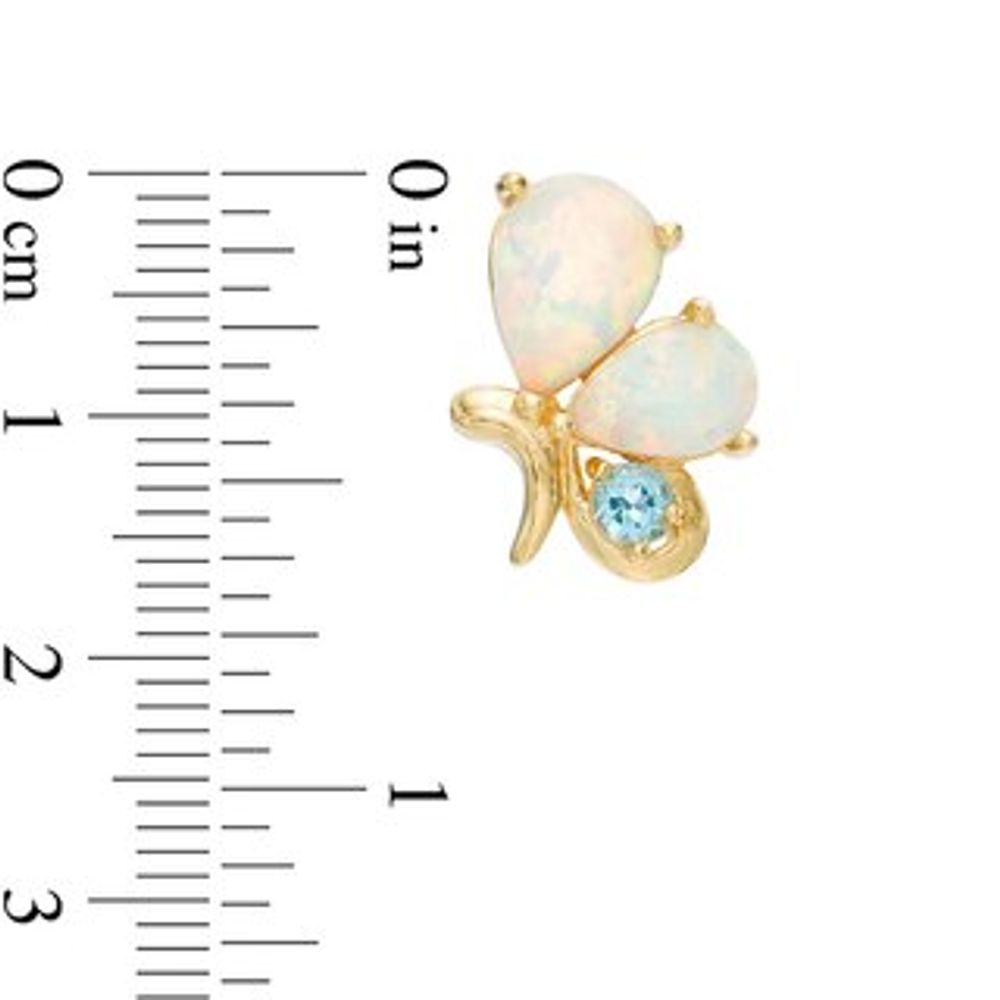 Pear-Shaped Lab-Created Opal and Swiss Blue Topaz Butterfly Stud Earrings in Sterling Silver with 18K Gold Plate|Peoples Jewellers
