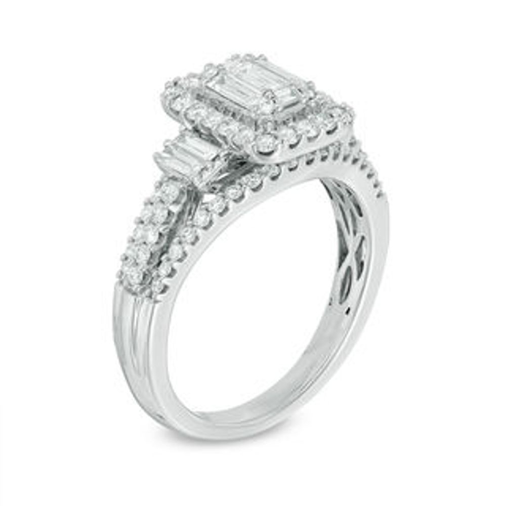 1.00 CT. T.W. Baguette Composite Diamond Rectangular Frame Engagement Ring in 14K White Gold|Peoples Jewellers