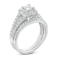 0.70 CT. T.W. Princess-Cut Diamond Cushion Frame Split Shank Bridal Set in 10K White Gold|Peoples Jewellers