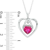 7.0mm Lab-Created Ruby and White Sapphire Heart with Lock Pendant in Sterling Silver|Peoples Jewellers