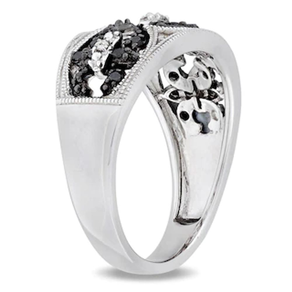 0.25 CT. T.W. Enhanced Black and White Diamond Vintage-Style Fleur-de-Lis Ring in Sterling Silver|Peoples Jewellers