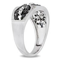 0.25 CT. T.W. Enhanced Black and White Diamond Vintage-Style Fleur-de-Lis Ring in Sterling Silver|Peoples Jewellers