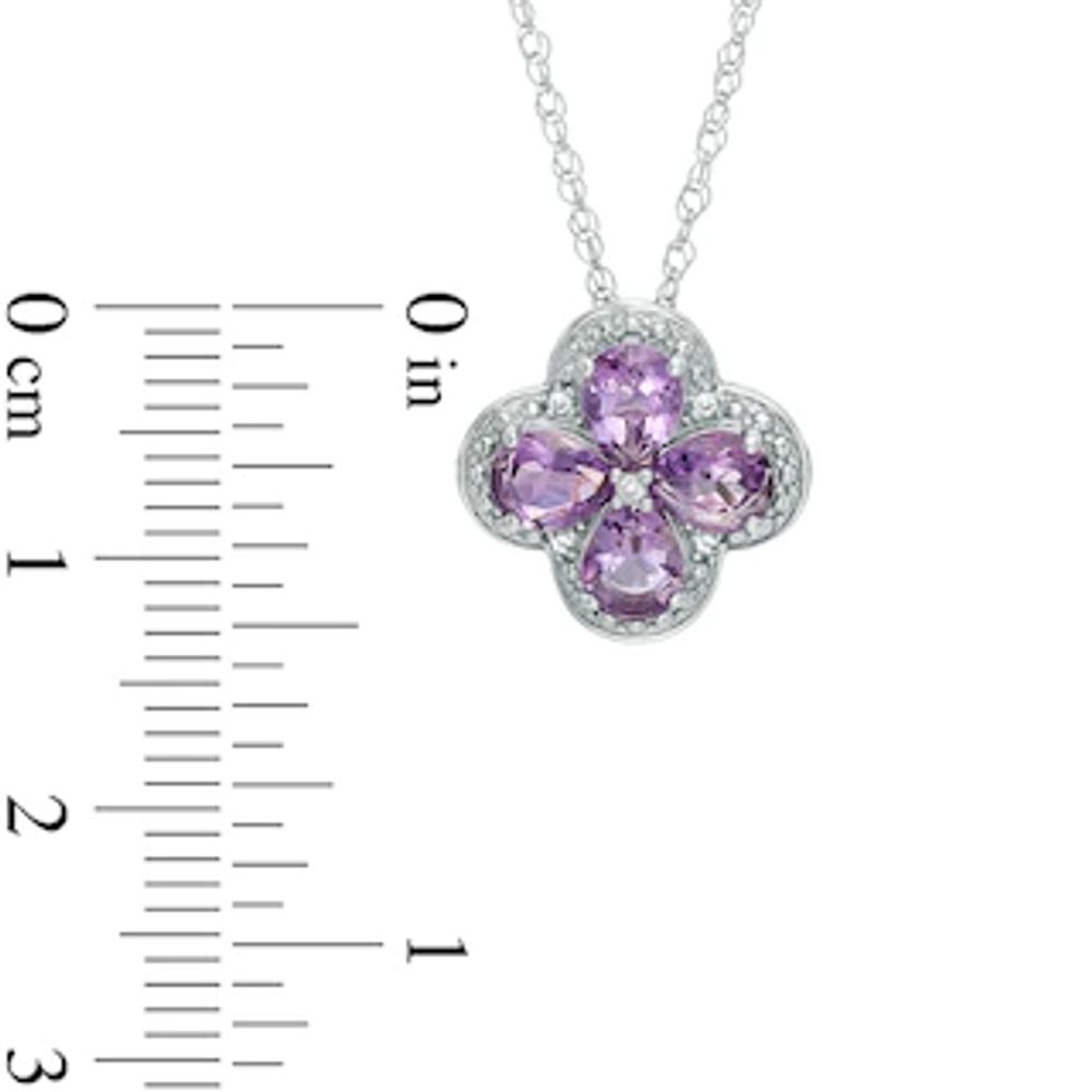 Pear-Shaped Amethyst and Lab-Created White Sapphire Clover Pendant in Sterling Silver|Peoples Jewellers