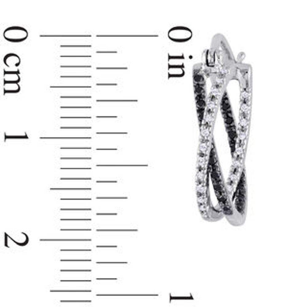 0.27 CT. T.W. Enhanced Black and White Diamond Crossover Hoop Earrings in Sterling Silver|Peoples Jewellers