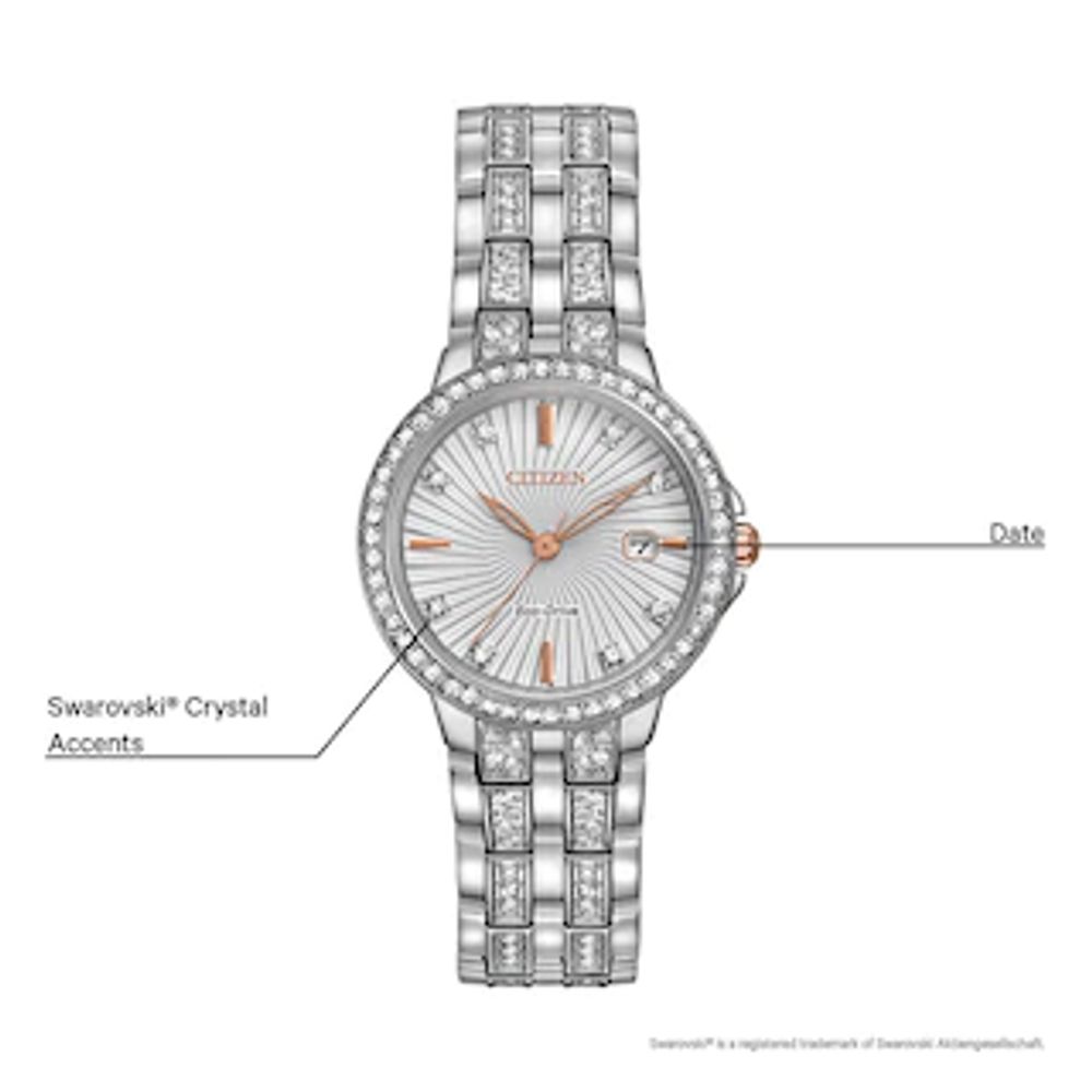 Ladies' Citizen Eco-Drive® Silhouette Crystal Watch With Silver-Tone Dial (Model: EW2340-58A)|Peoples Jewellers