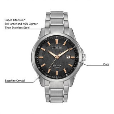 Men's Citizen Eco-Drive® Titanium Watch with Black Dial (Model: AW1490-50E)|Peoples Jewellers