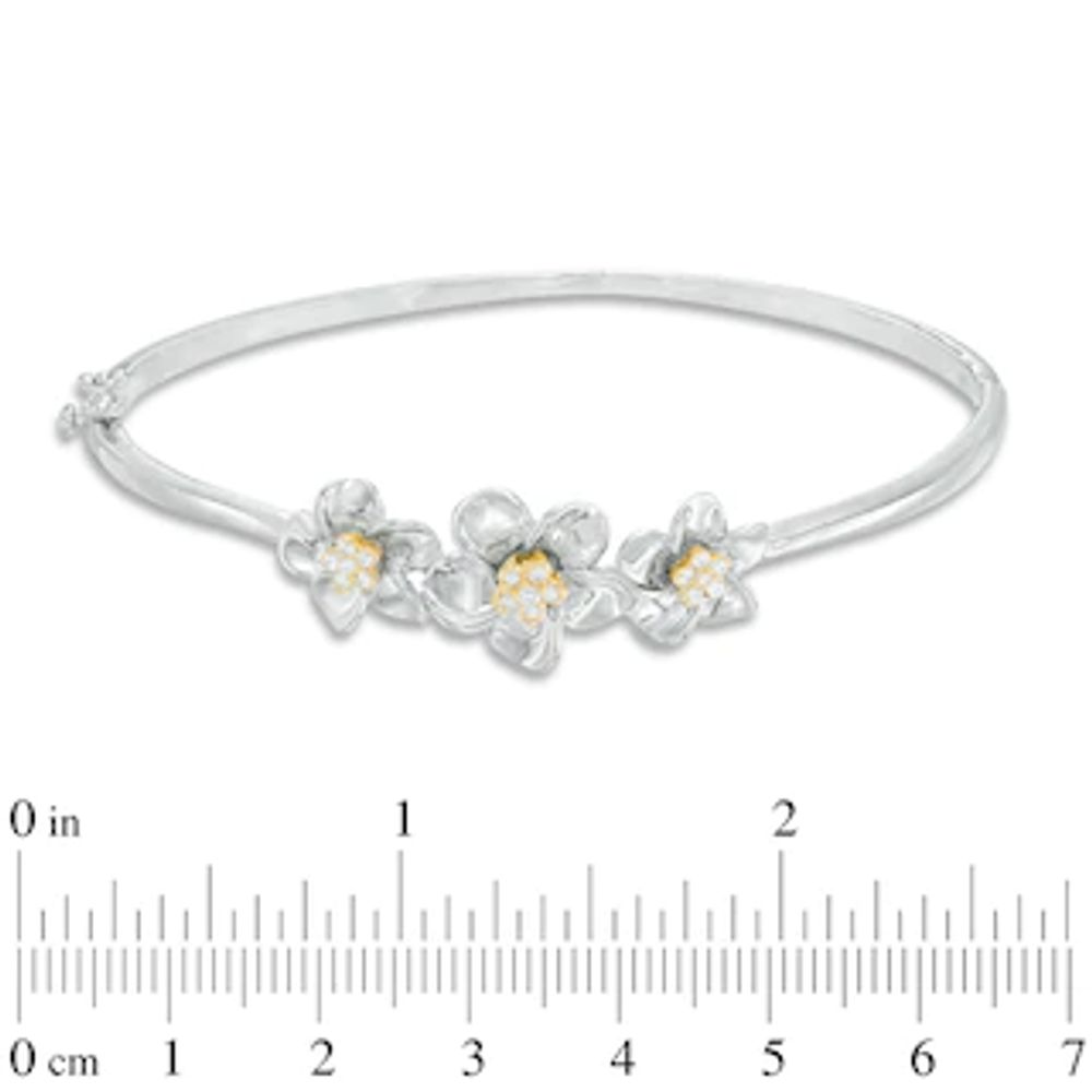 0.15 CT. T.W. Diamond Triple Pinwheel Flower Hinged Bangle in Sterling Silver and 10K Gold|Peoples Jewellers