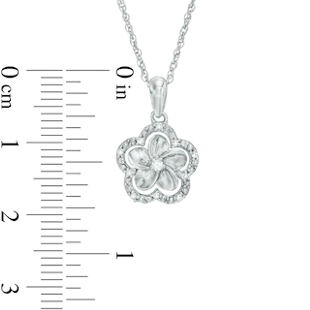 Diamond Accent Pinwheel Frame Flower Pendant in 10K White Gold|Peoples Jewellers