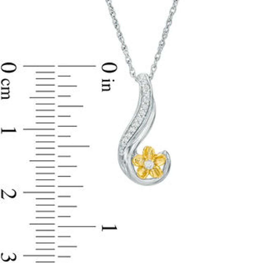 Diamond Accent Curlique Flower Pendant in Sterling Silver and 10K Gold|Peoples Jewellers