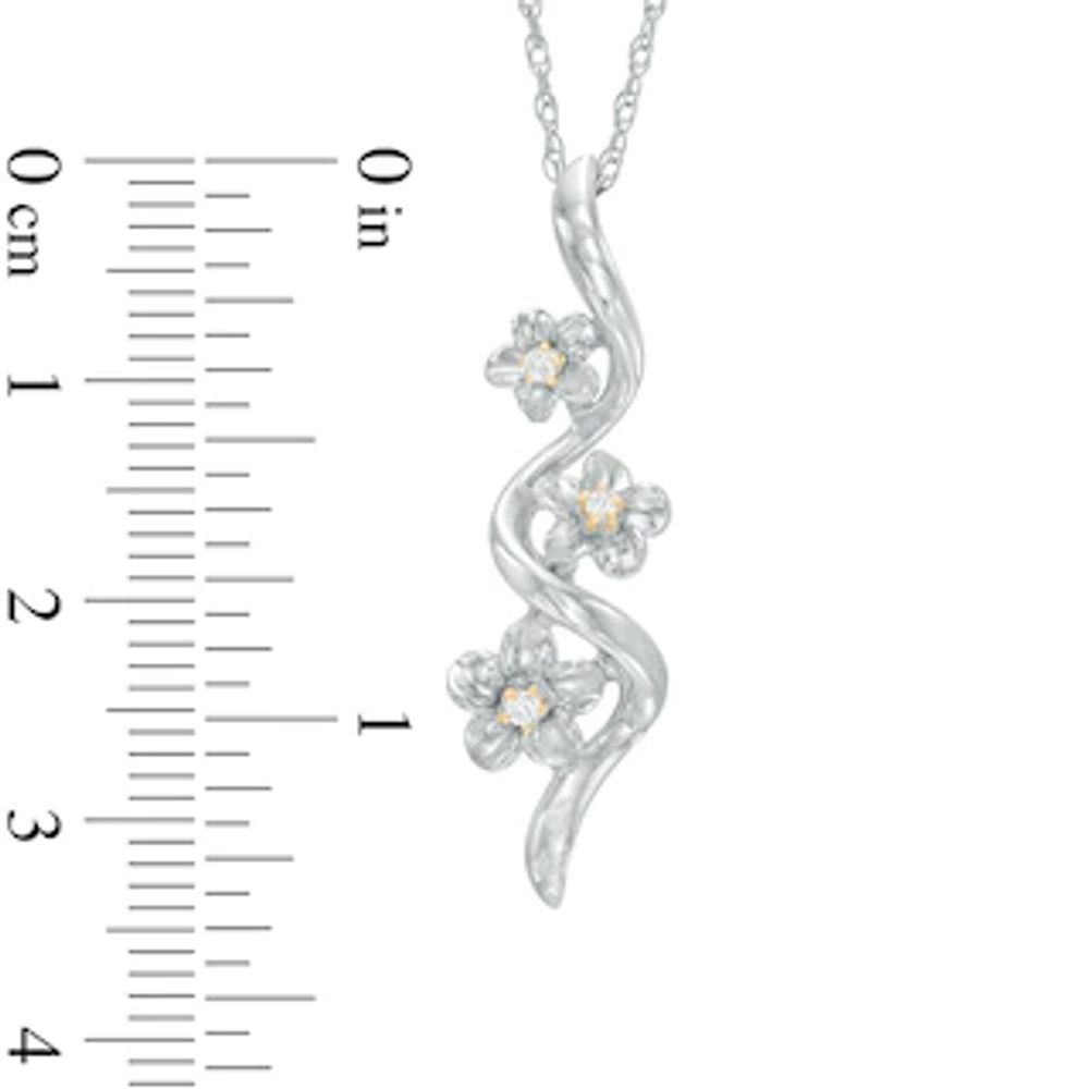 Diamond Accent Triple Pinwheel Flower Drop Pendant in Sterling Silver and 10K Gold|Peoples Jewellers