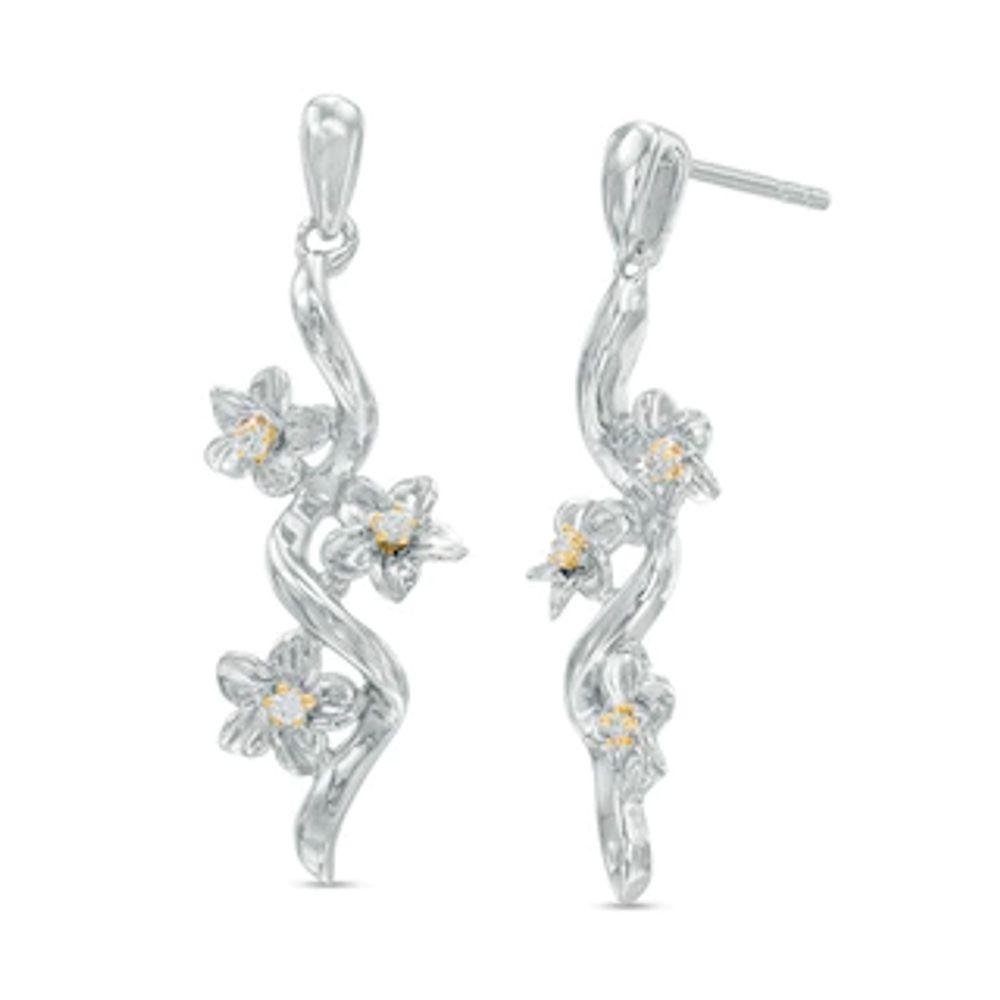 Diamond Accent Triple Pinwheel Flower Drop Earrings in Sterling Silver and 10K Gold|Peoples Jewellers