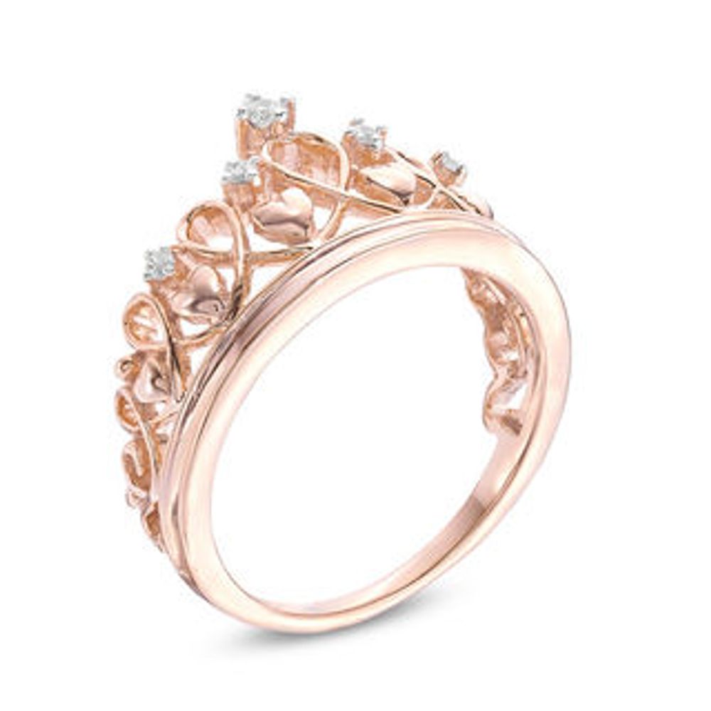 Diamond Accent Heart Crown Ring in Sterling Silver with 14K Rose Gold Plate|Peoples Jewellers