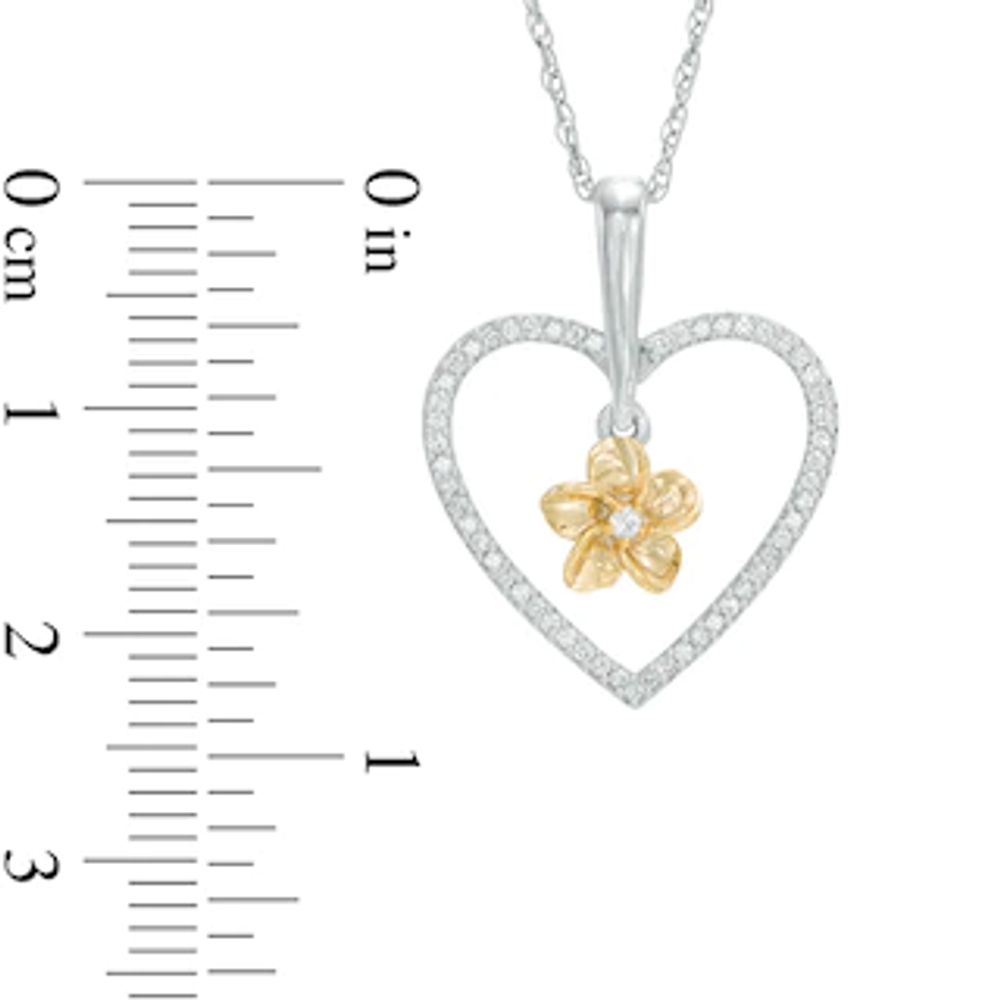 0.18 CT. T.W. Diamond Heart Frame Flower Pendant in Sterling Silver and 10K Gold|Peoples Jewellers