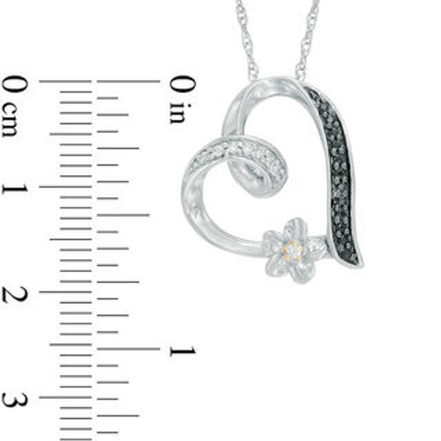 0.11 CT. T.W. Enhanced Black and White Diamond Tilted Heart Flower Pendant in Sterling Silver and 10K Gold|Peoples Jewellers