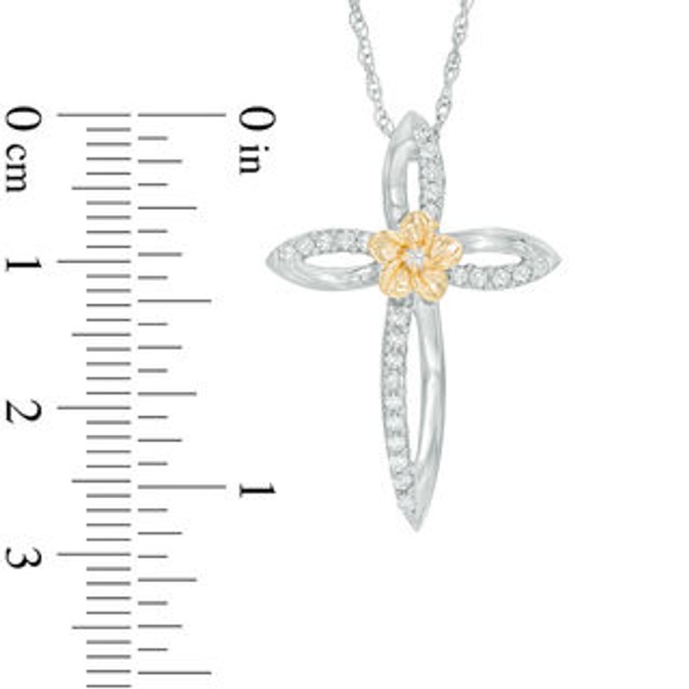 0.23 CT. T.W. Diamond Open Cross Flower Pendant in Sterling Silver and 10K Gold|Peoples Jewellers