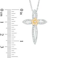 0.23 CT. T.W. Diamond Open Cross Flower Pendant in Sterling Silver and 10K Gold|Peoples Jewellers